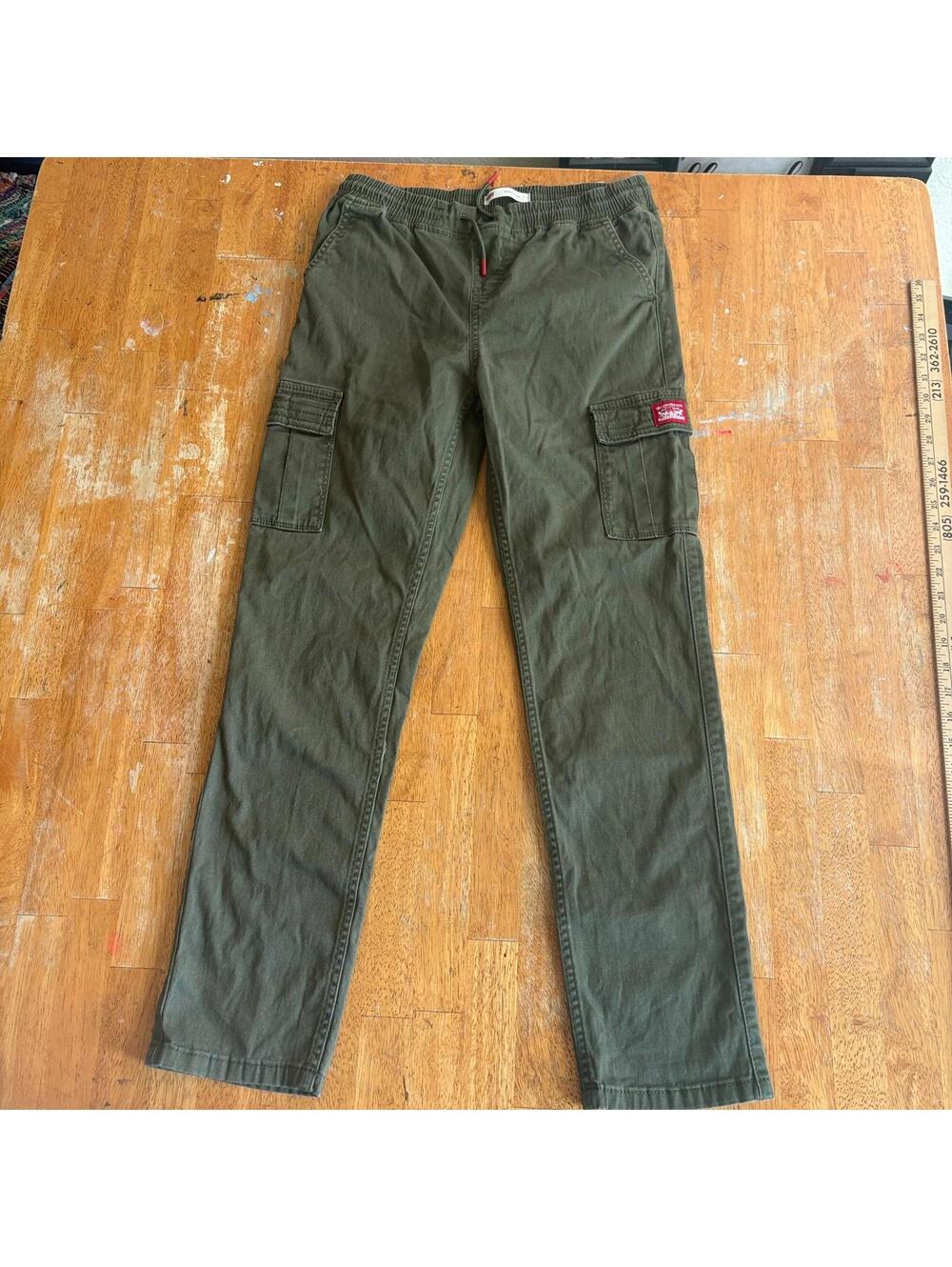 Levis Cargo Pants Olive Green Elastic Waist Utility Tag 16 Fits Like 28X28 Y2K